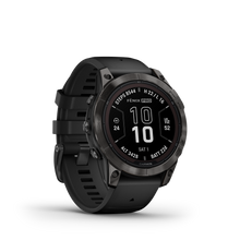 Load image into Gallery viewer, Garmin | FENIX 7 PRO SAPPHIRE SOLAR, SZÜRKE DLC TITÁNIUM, FEKETE SZILIKON SZÍJJAL (ED XD)
