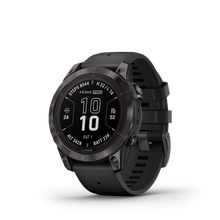 Load image into Gallery viewer, Garmin | FENIX 7 PRO SAPPHIRE SOLAR, SZÜRKE DLC TITÁNIUM, FEKETE SZILIKON SZÍJJAL (ED XD)
